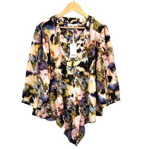 Rose+Olive abstract‎ artsy bohemian blouse front tie sz 2X
